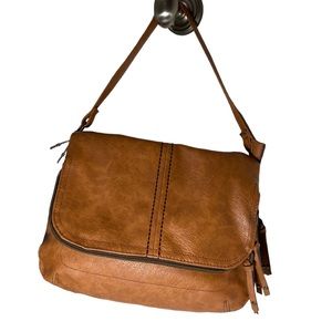 Brown Leather Bohemian Hobo Bag Tote NWOT  10” x 12”